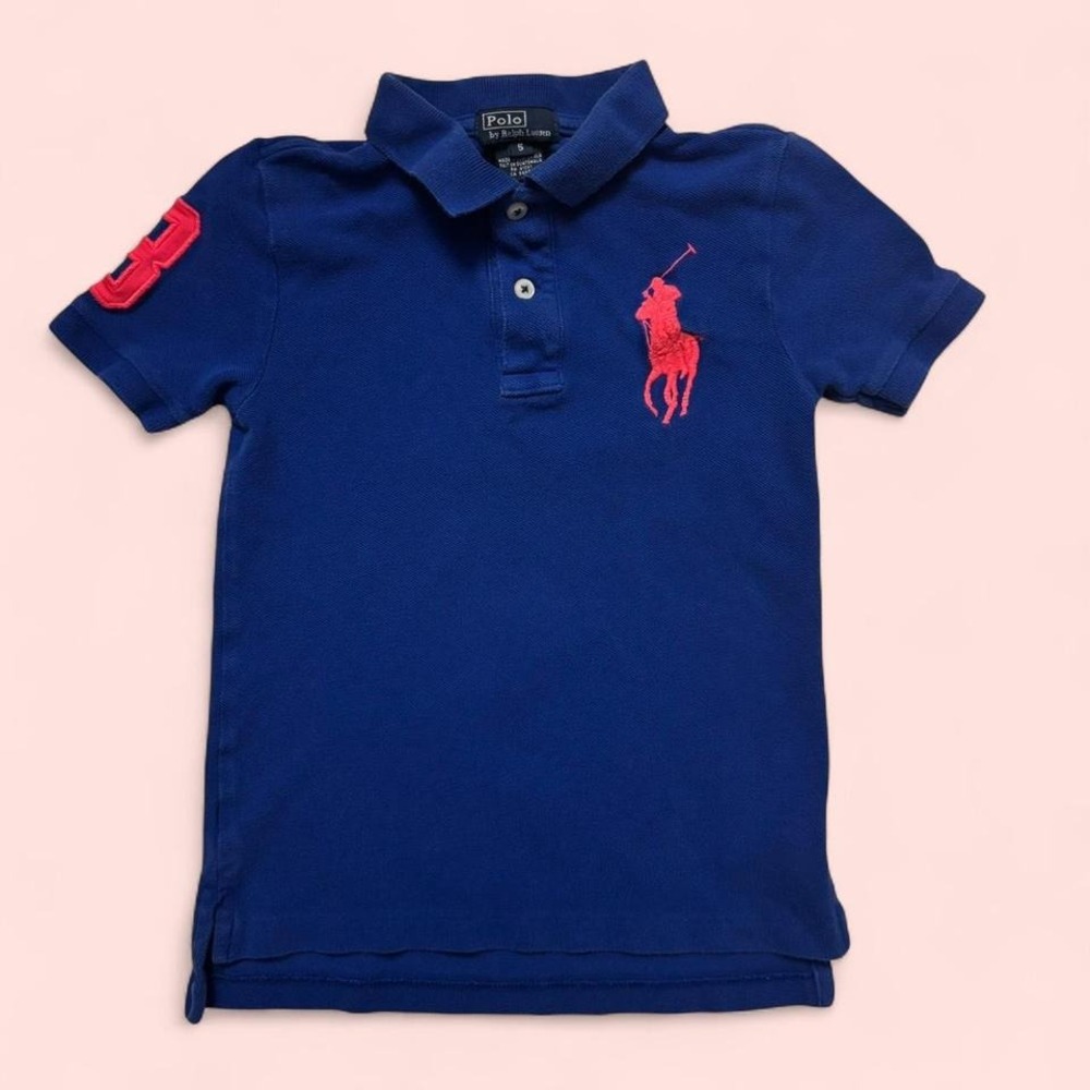 Kids size 5 Polo by Ralph Lauren Big Pony polo navy blue and salmon red